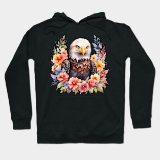 A bald eagle decorated with beautiful watercolor flowers Hoodie